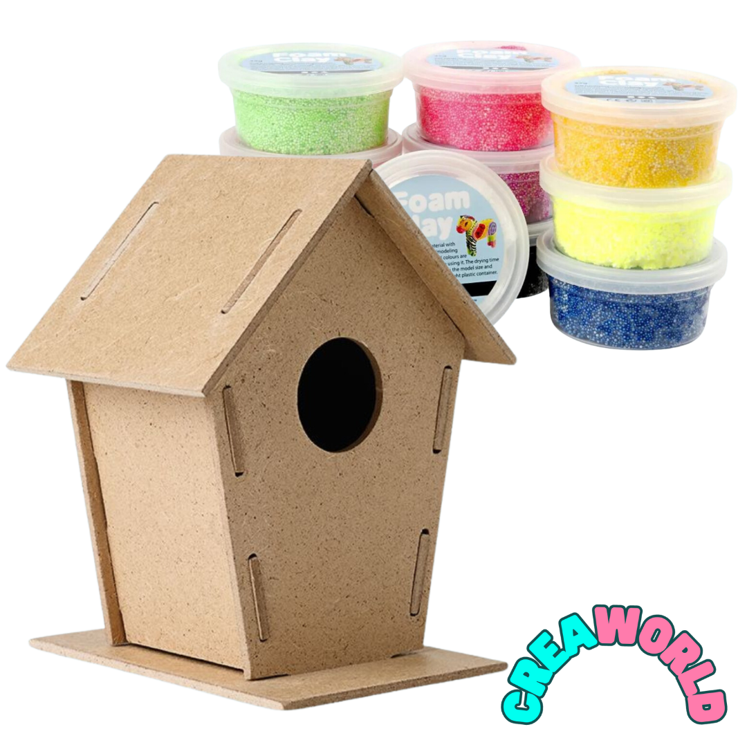 Bouwpakket Vogelhuisjes (2st) + verf en Foam klei