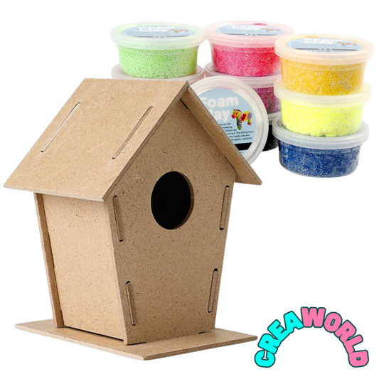 Bouwpakket Vogelhuisjes (2st) + verf en Foam klei